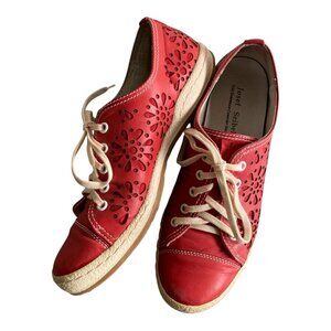 Josef Seibel Red Leather Floral Cutout Sneakers Sz 8.5